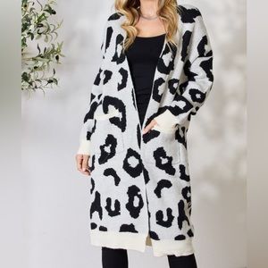 NEW BiBi Leopard Print Open Front Longline Oversize Cardigan Sweater